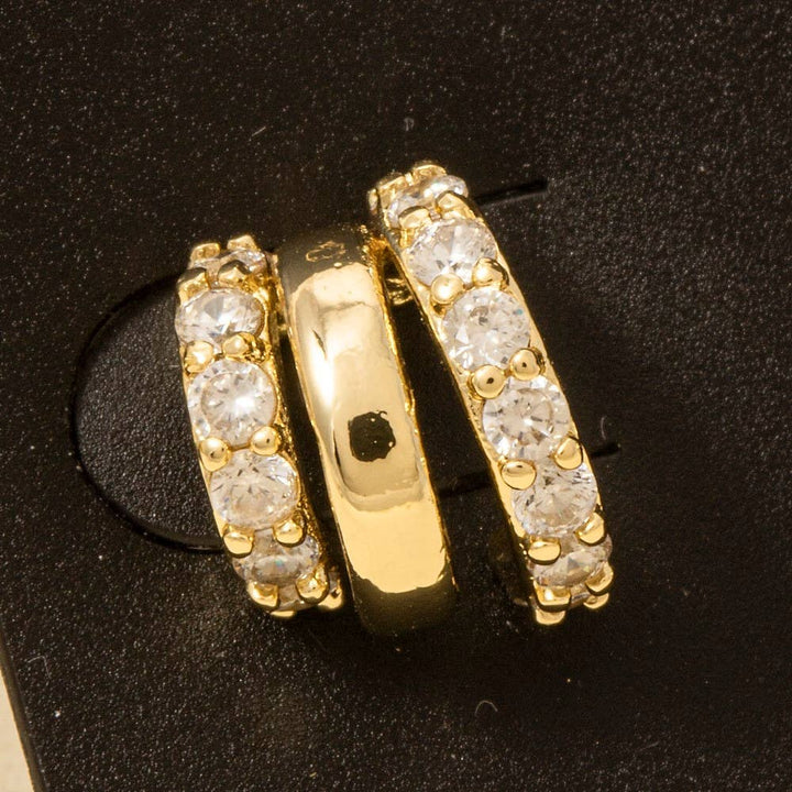 Gold Dipped Cz Pave Wide Layered Hoop Earrings