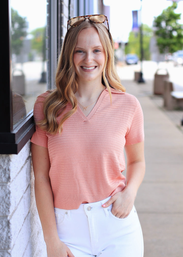 Penelope Textured Polo in Vintage Coral