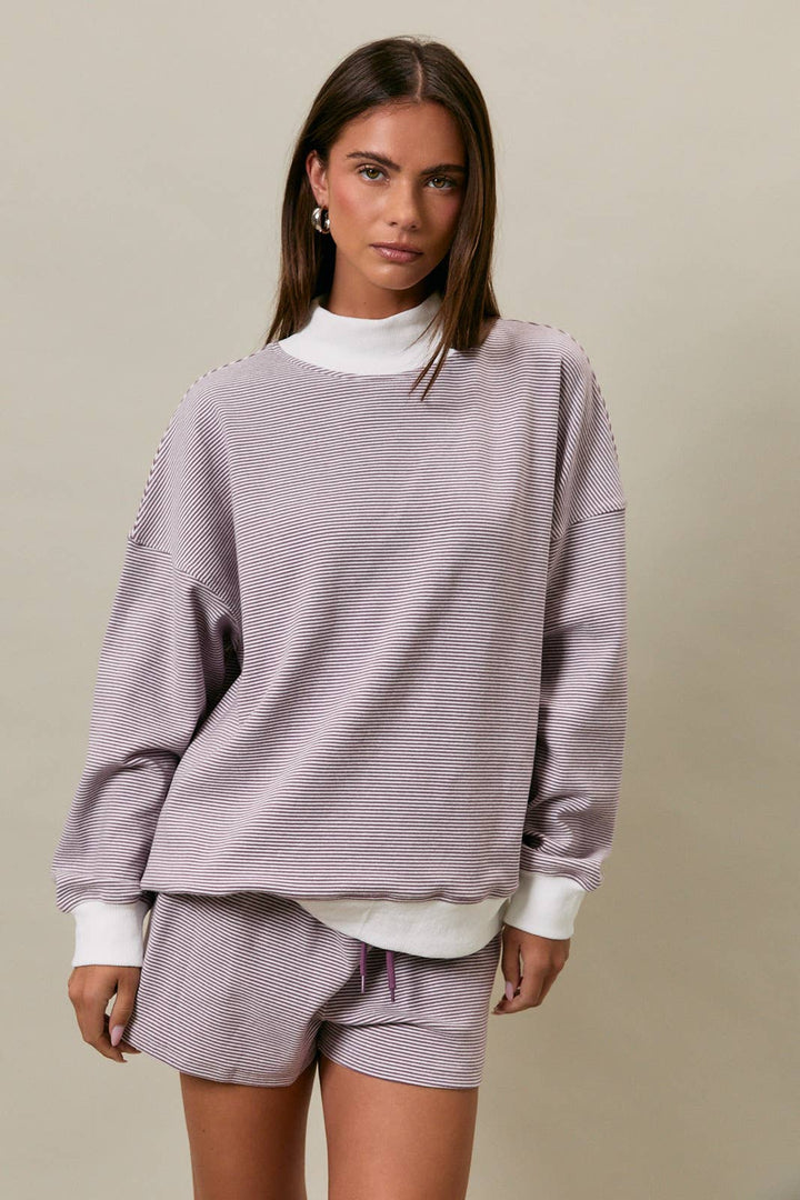 The Sage Cream Stripe Mock Top