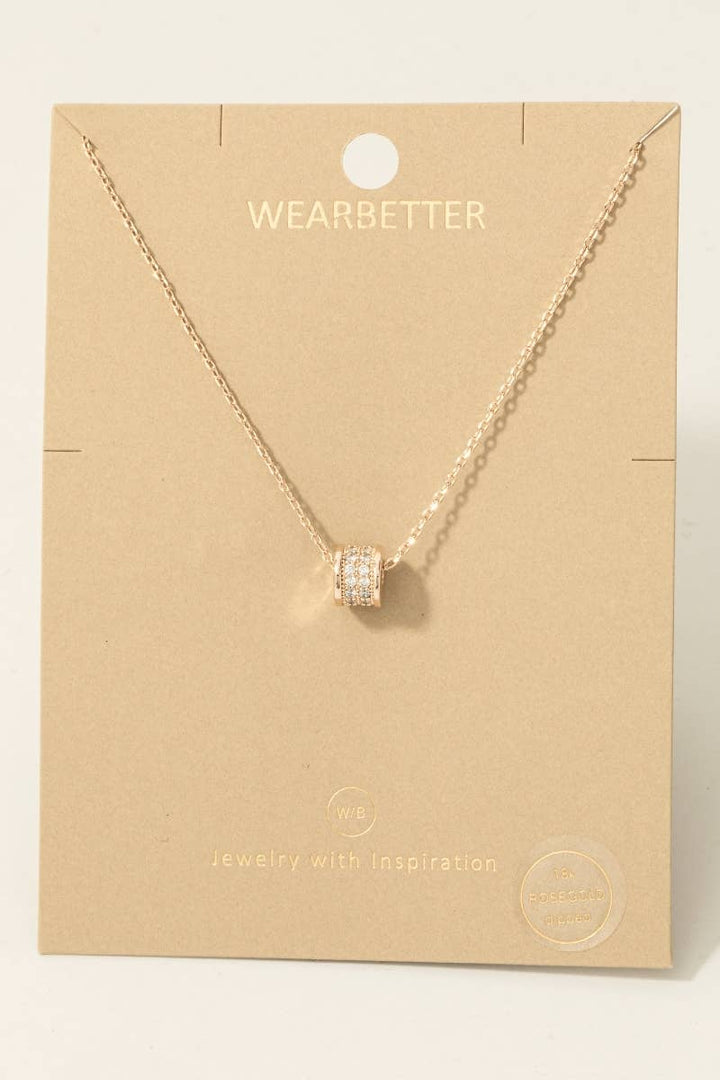 Gold Dipped Cz Pave Cylinder Pendant Necklace