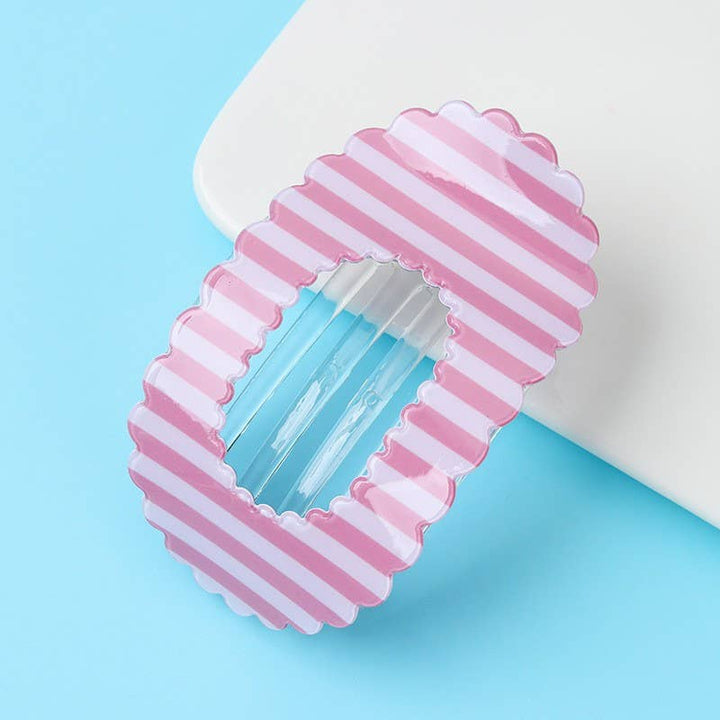 Stripe Pink Scalloped Edge Flat Hair Claw Clip