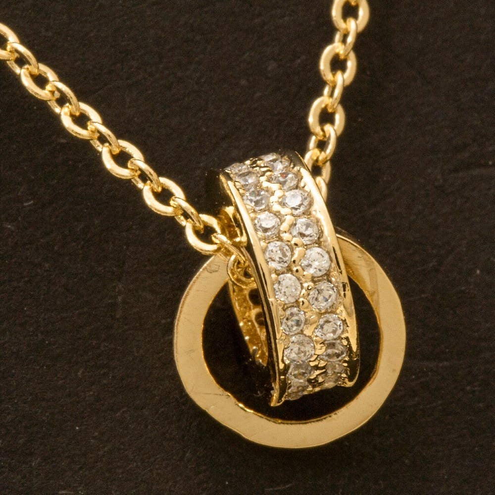 Cz Double Ring Link Pendant Necklace