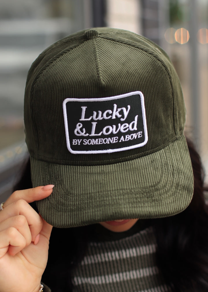Lucky &amp; Loved By Someone Above Corduroy Hat