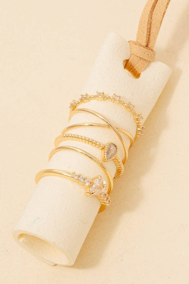 5Pc Cz Studded Band Rings Set