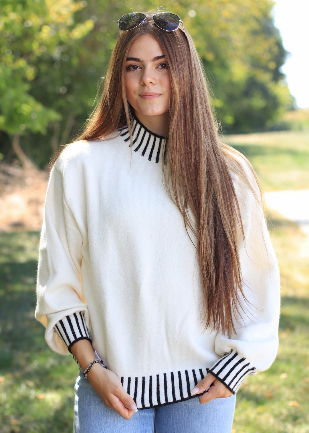 Frost & Ink Ribbed Trim Sweater