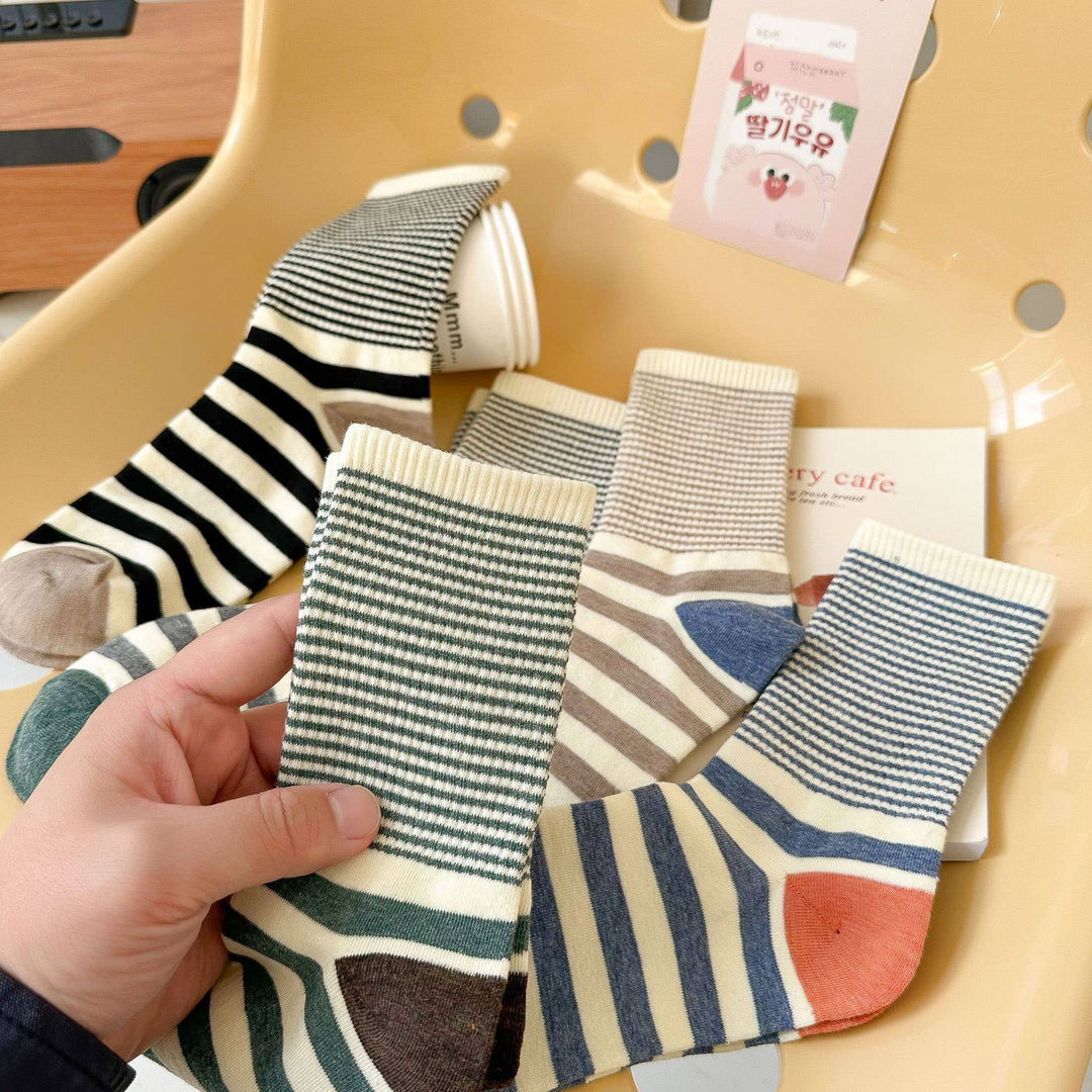 Stripe Pattern Cotton Crew Socks