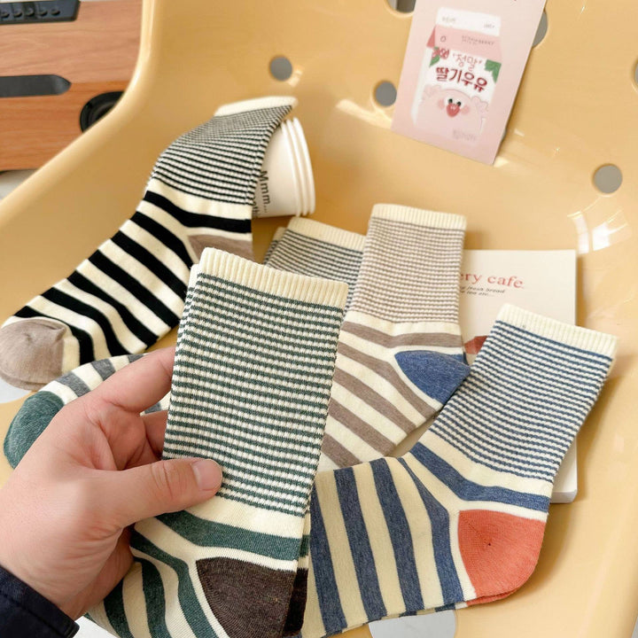 Stripe Pattern Cotton Crew Socks