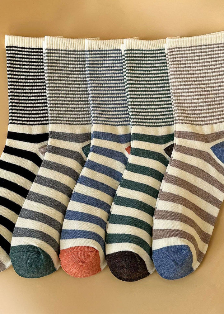 Stripe Pattern Cotton Crew Socks