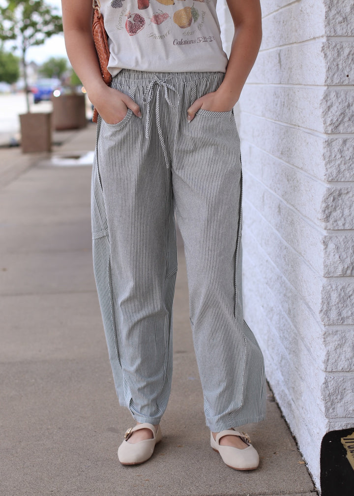 The Olive Grove Stripe Barrel Pant