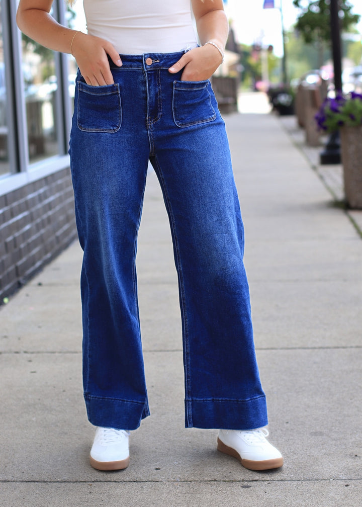 The Colette Crop High Rise Patch Pocket Crop Denim