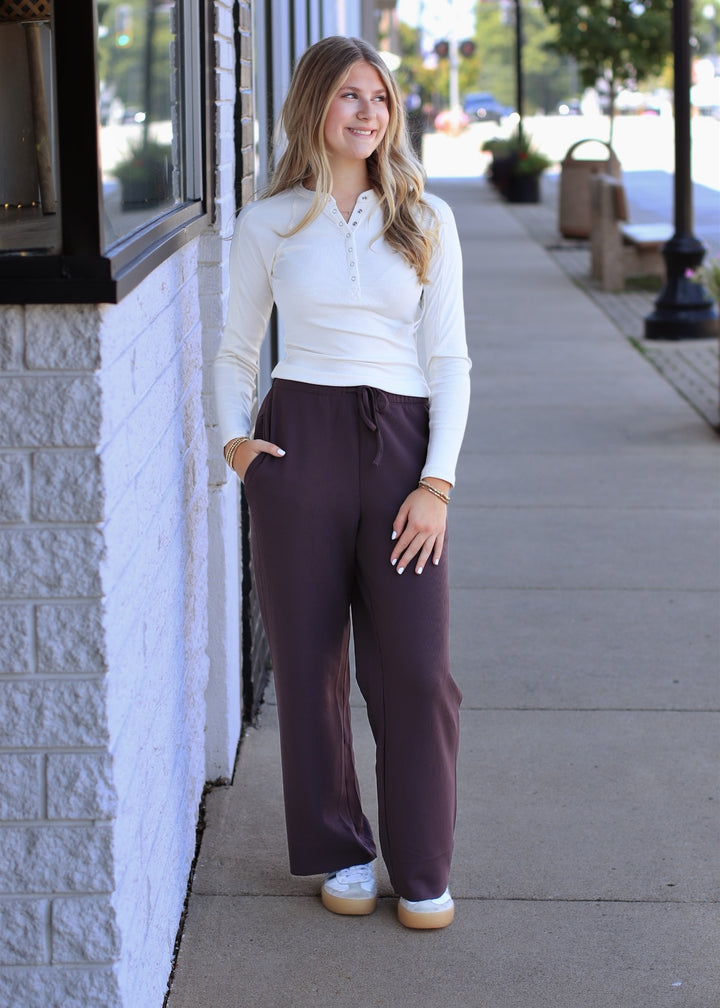 Coffee Bean Ribbed Solace Drawstring Pants