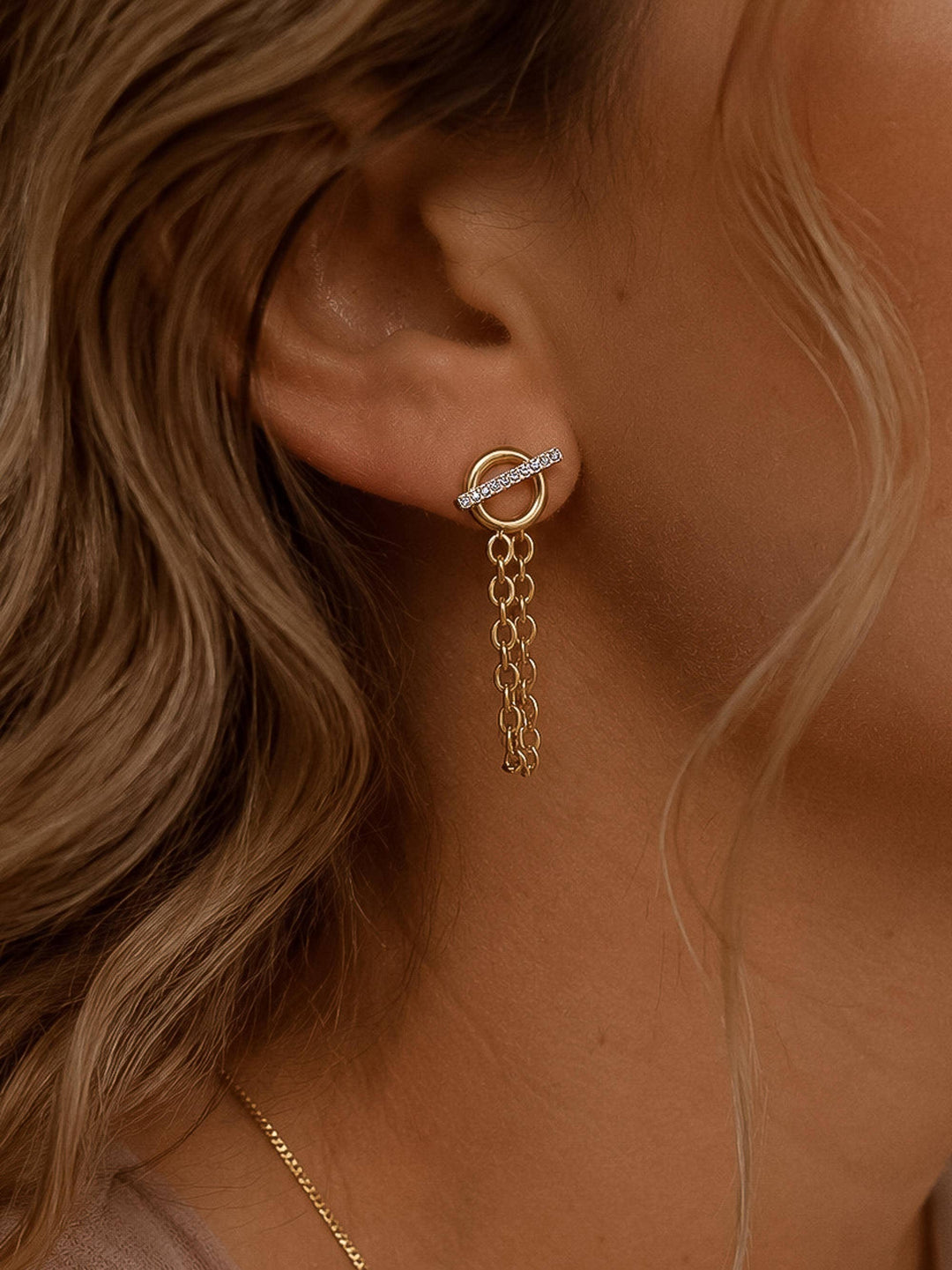 Lisle 18K Gold Non-Tarnish CZ Chain Drop Earrings