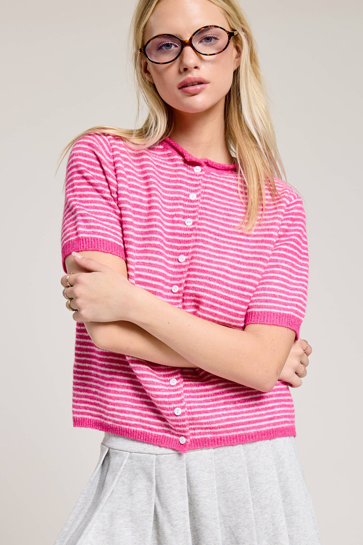 The Lucy Stripe Cardigan in Navy