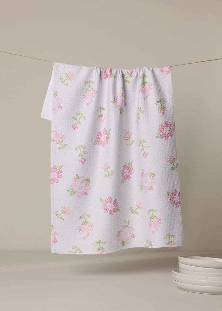 Cross Stitch Floral Tea Towel