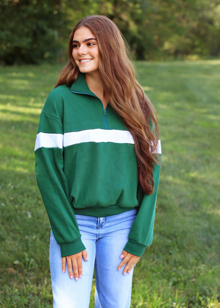 Two Tone Half Zip Sweatshirt Green/Grey