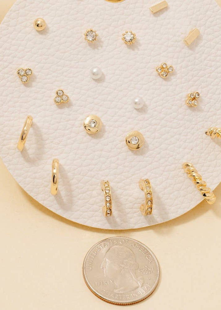 Pearl And Gem Studs Assorted Stud And Hoop Earrings Set