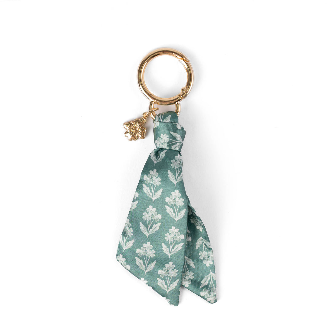 Floral Satin Keychain Blue Stripes