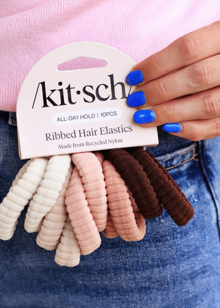 Recycled Fabric Ribbed Hair Elastics 10pc Set - Blush