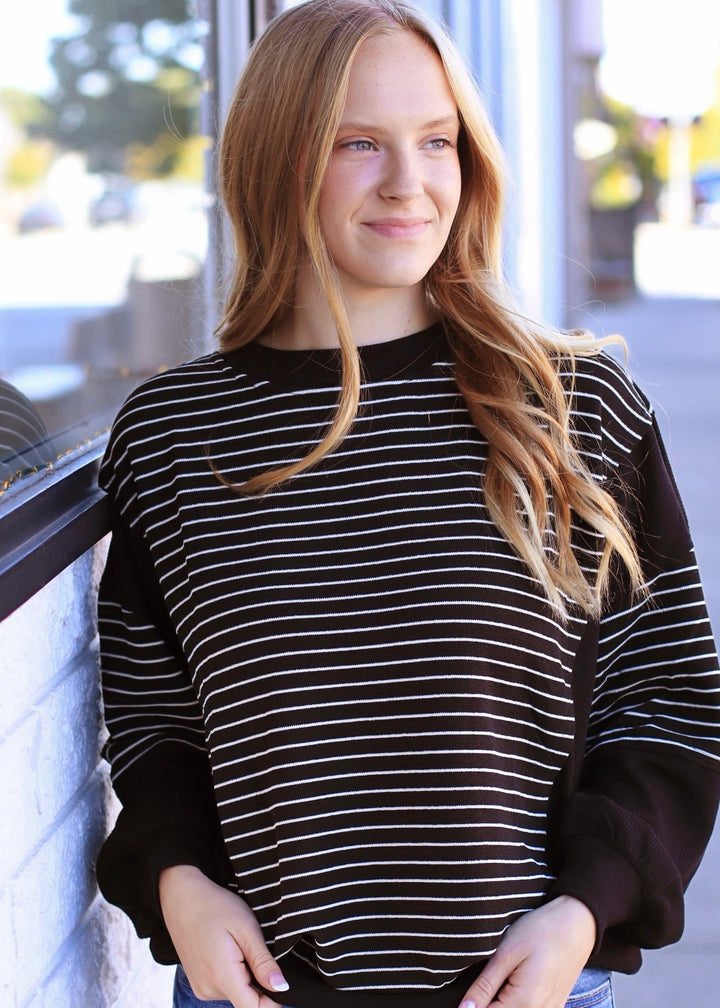 The Fragment Stripe Top in Black