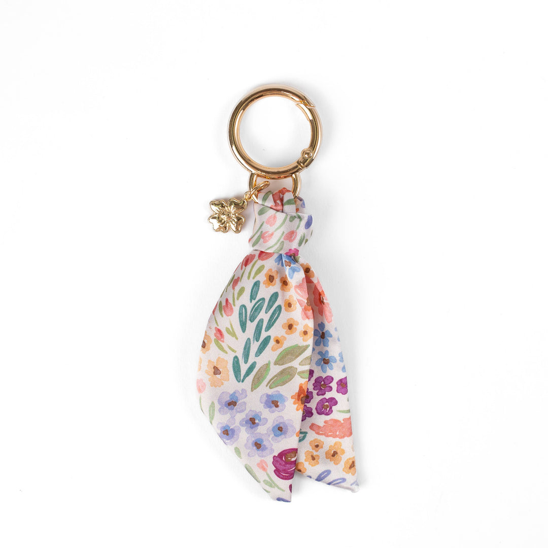 Floral Satin Keychain Blue Stripes