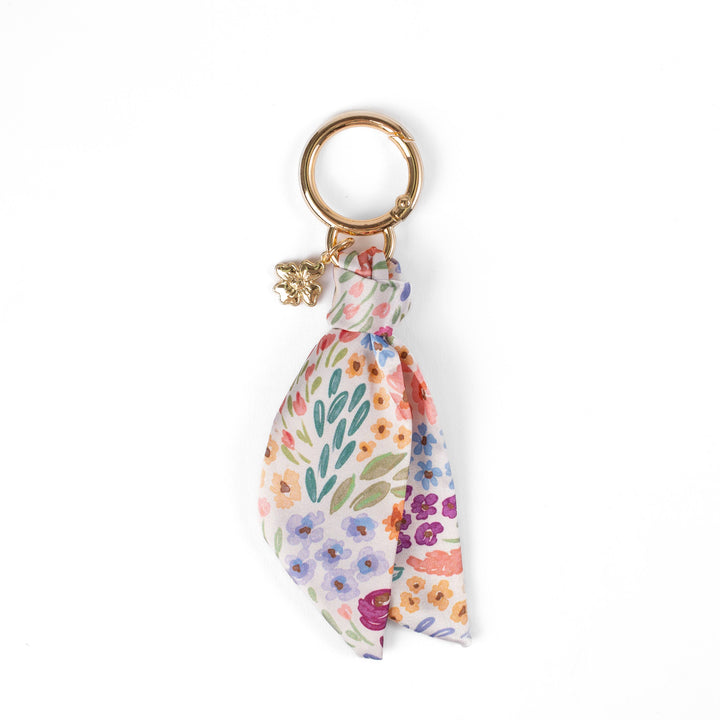 Floral Satin Keychain Blue Stripes