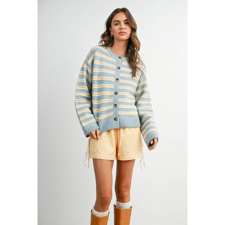 Ivory Multi Stripe Button-Up Cardigan
