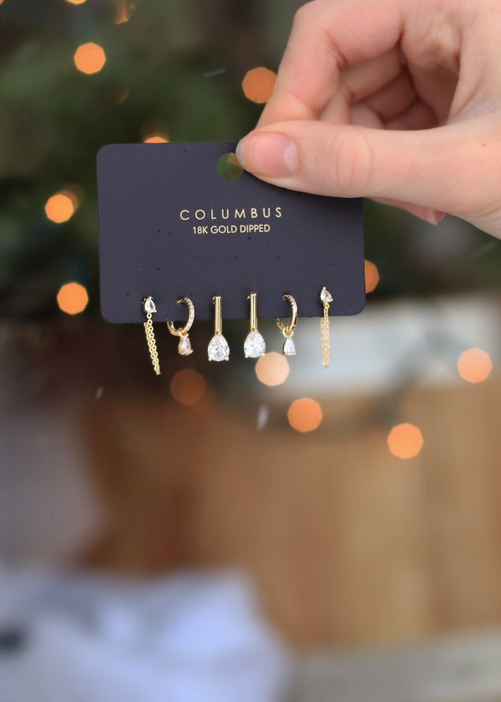 Gold Dipped Mixed Cz Tear Drops Earrings Set