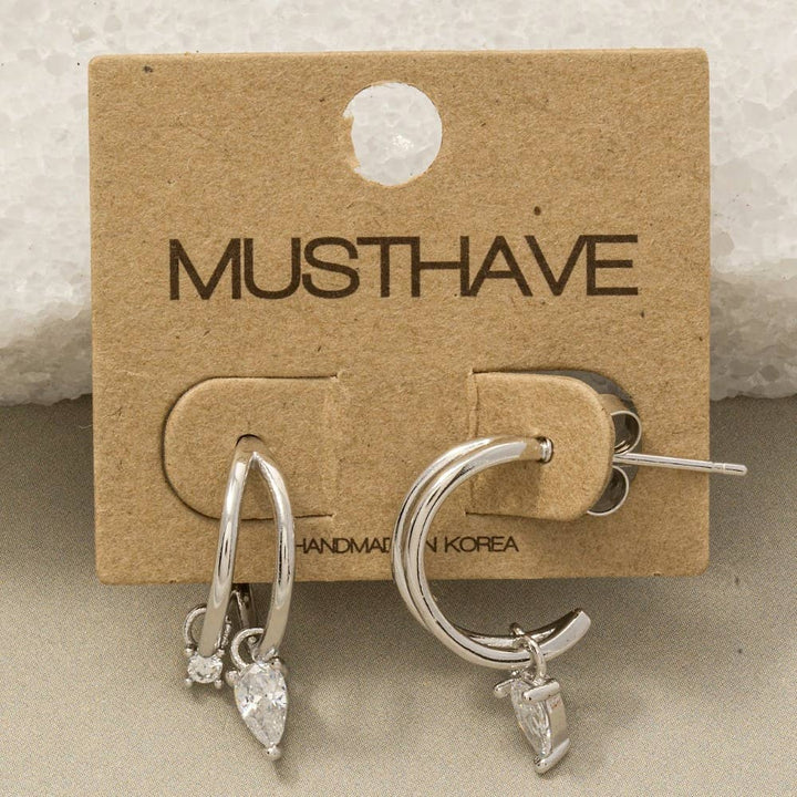 Gold Dipped Cz Two Row Hoop Earrings