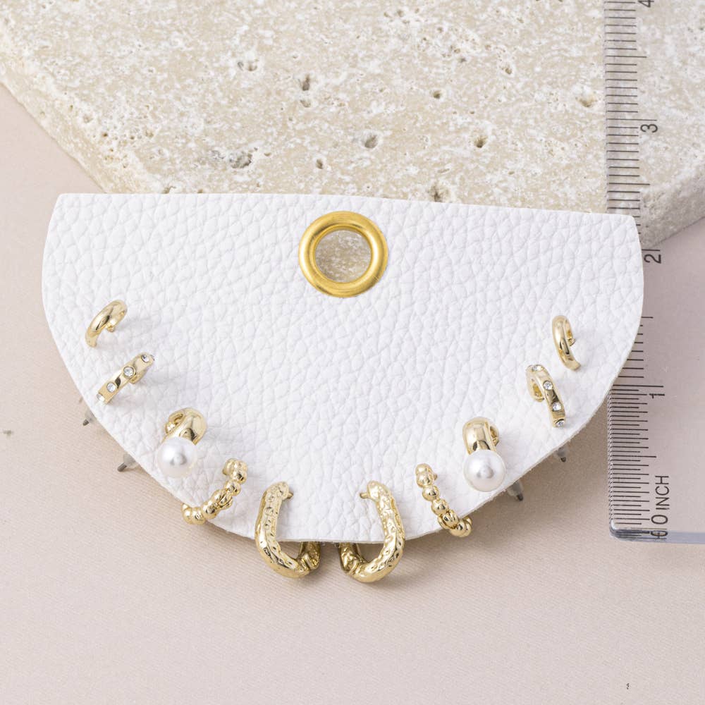 Pearl And Hammered Mini Hoop Earring Set