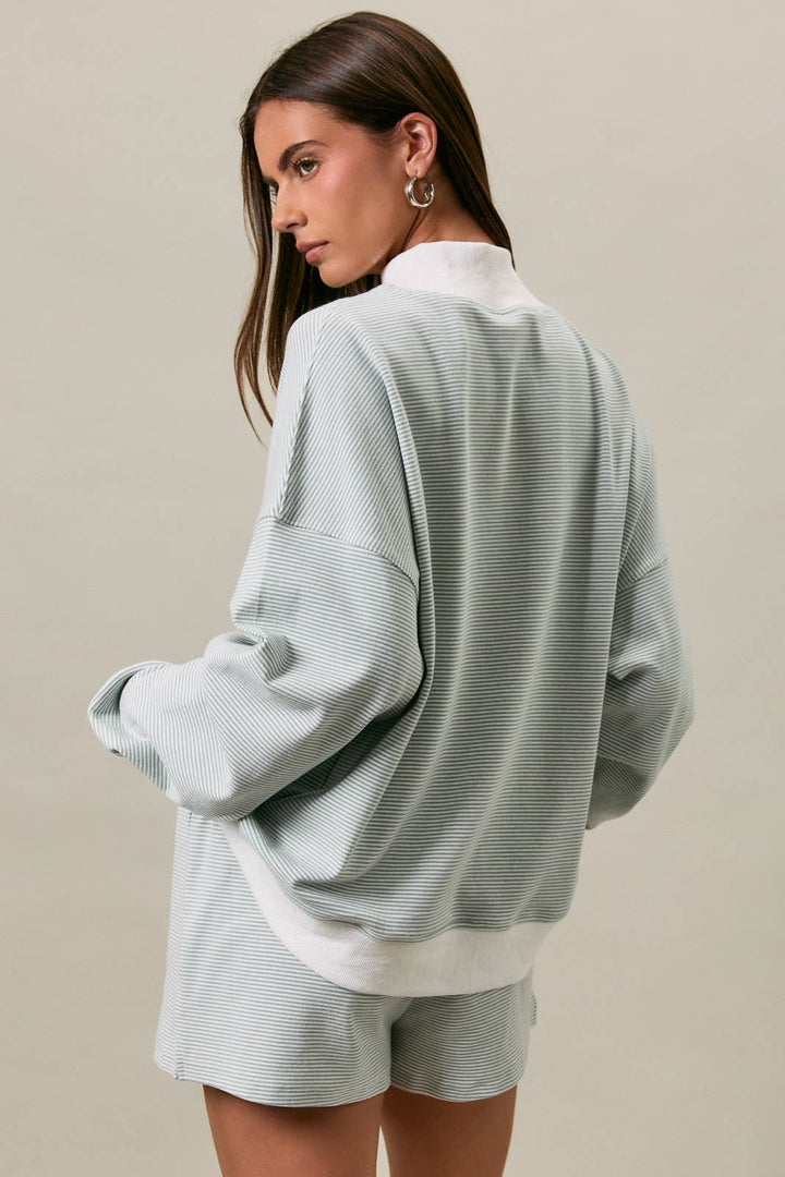 The Sage Cream Stripe Mock Top