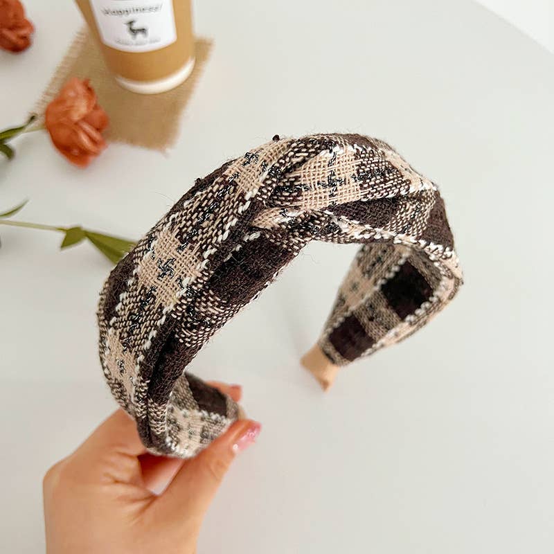 Knit Plaid Twist Headband