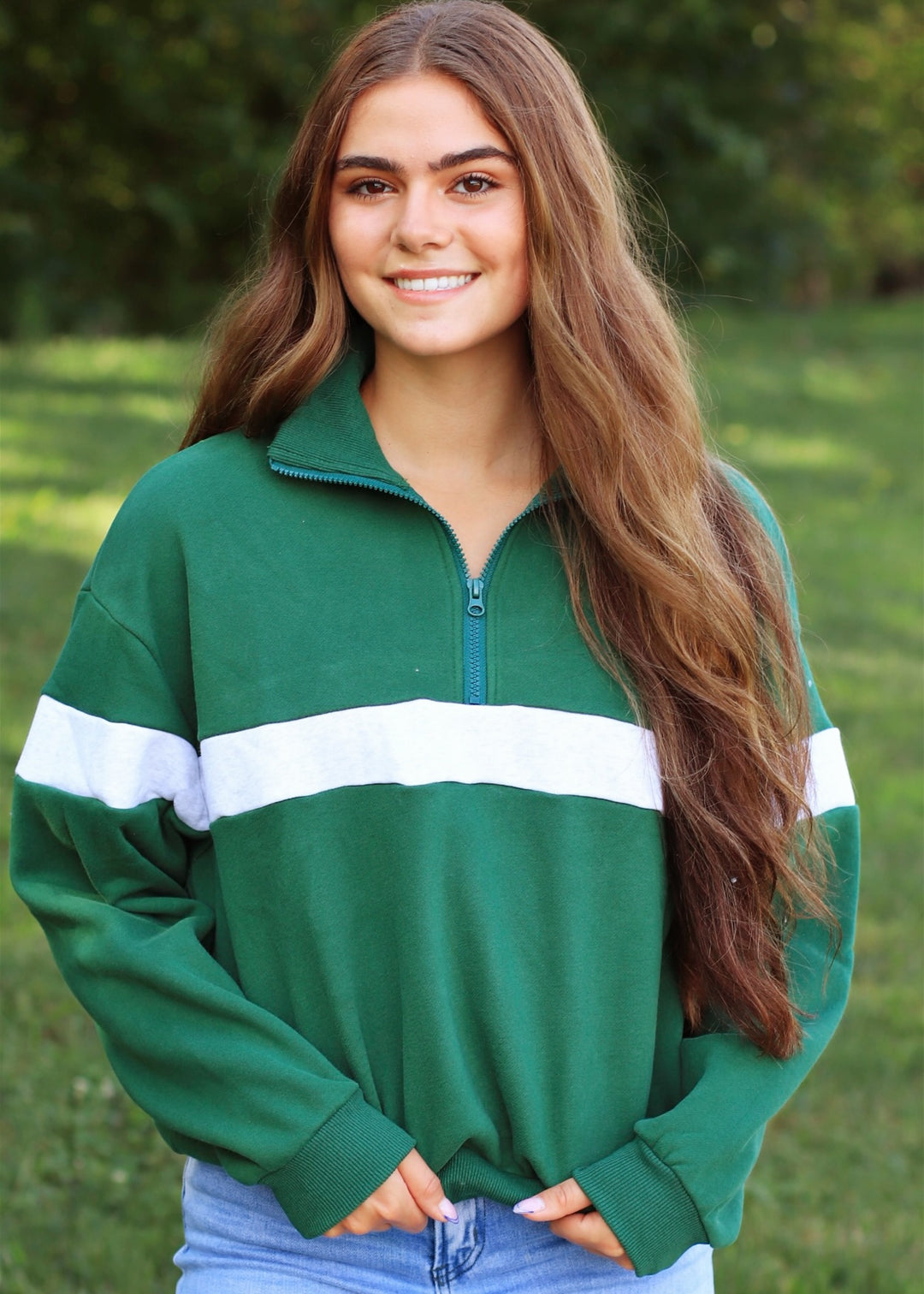 Two Tone Half Zip Sweatshirt Green/Grey