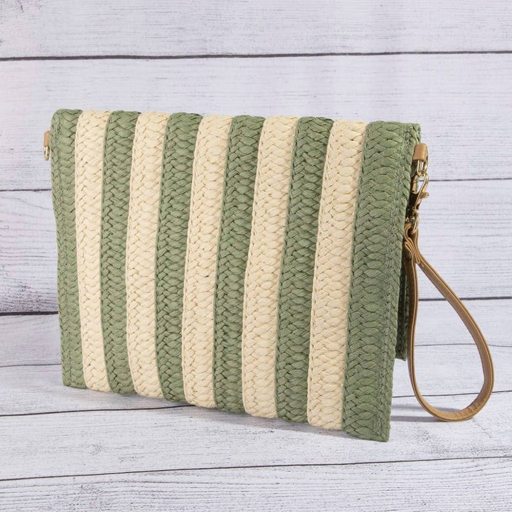 Two Tone Striped Straw Clutch Bag