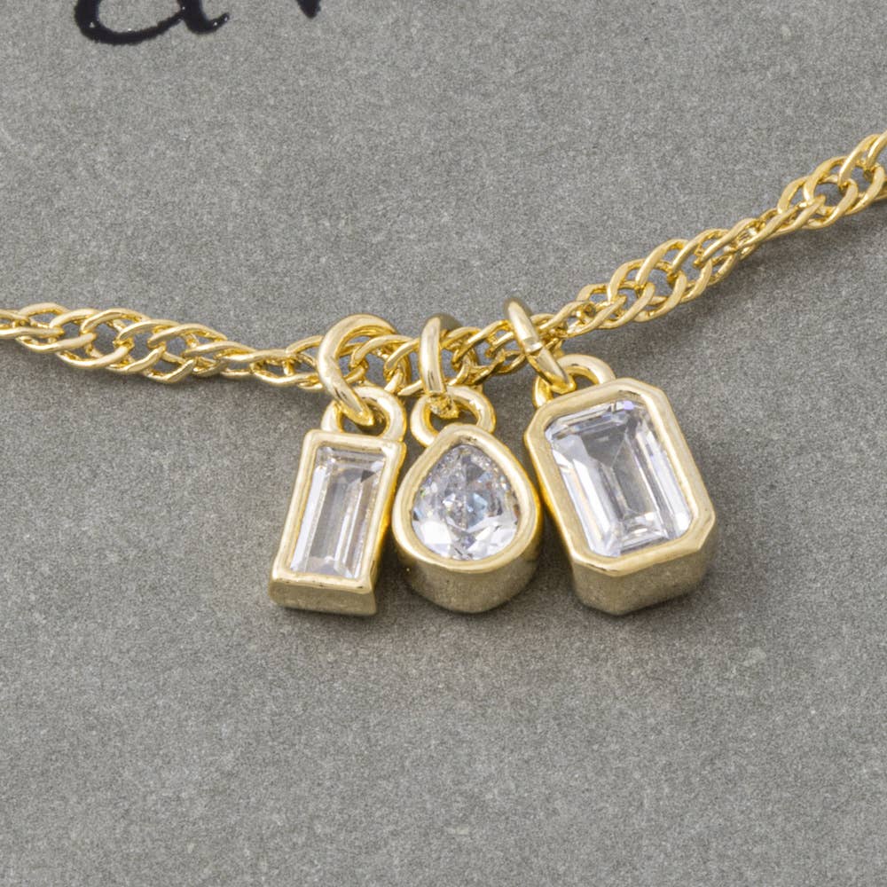 Dainty Triple Cz Charm Twisted Chain Necklace
