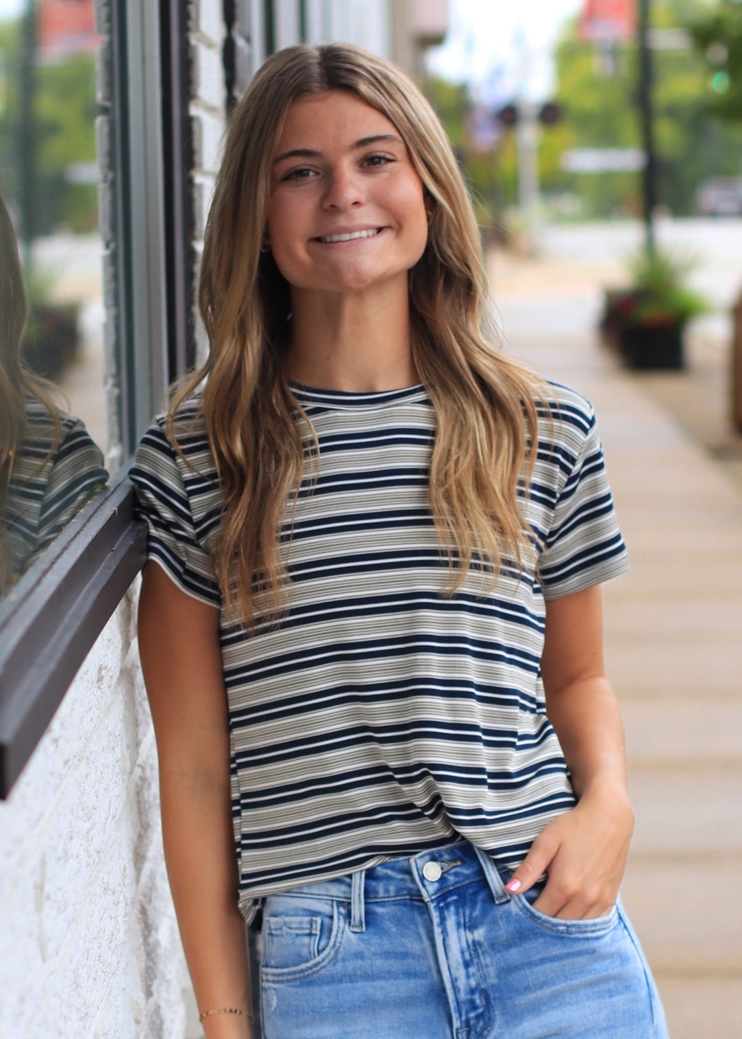 Mila Stripe Baby Tee in Cream &amp; Navy