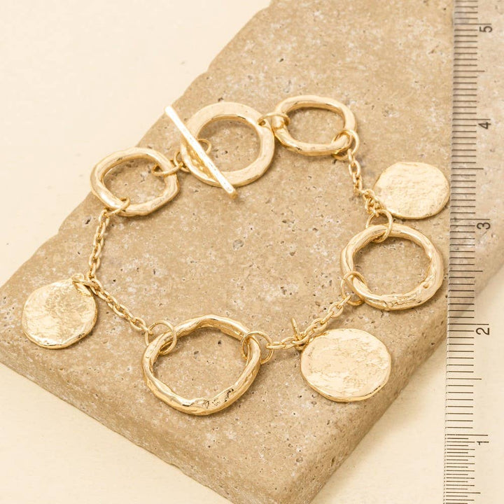 Warped Hoop And Coins Chain Bracelet