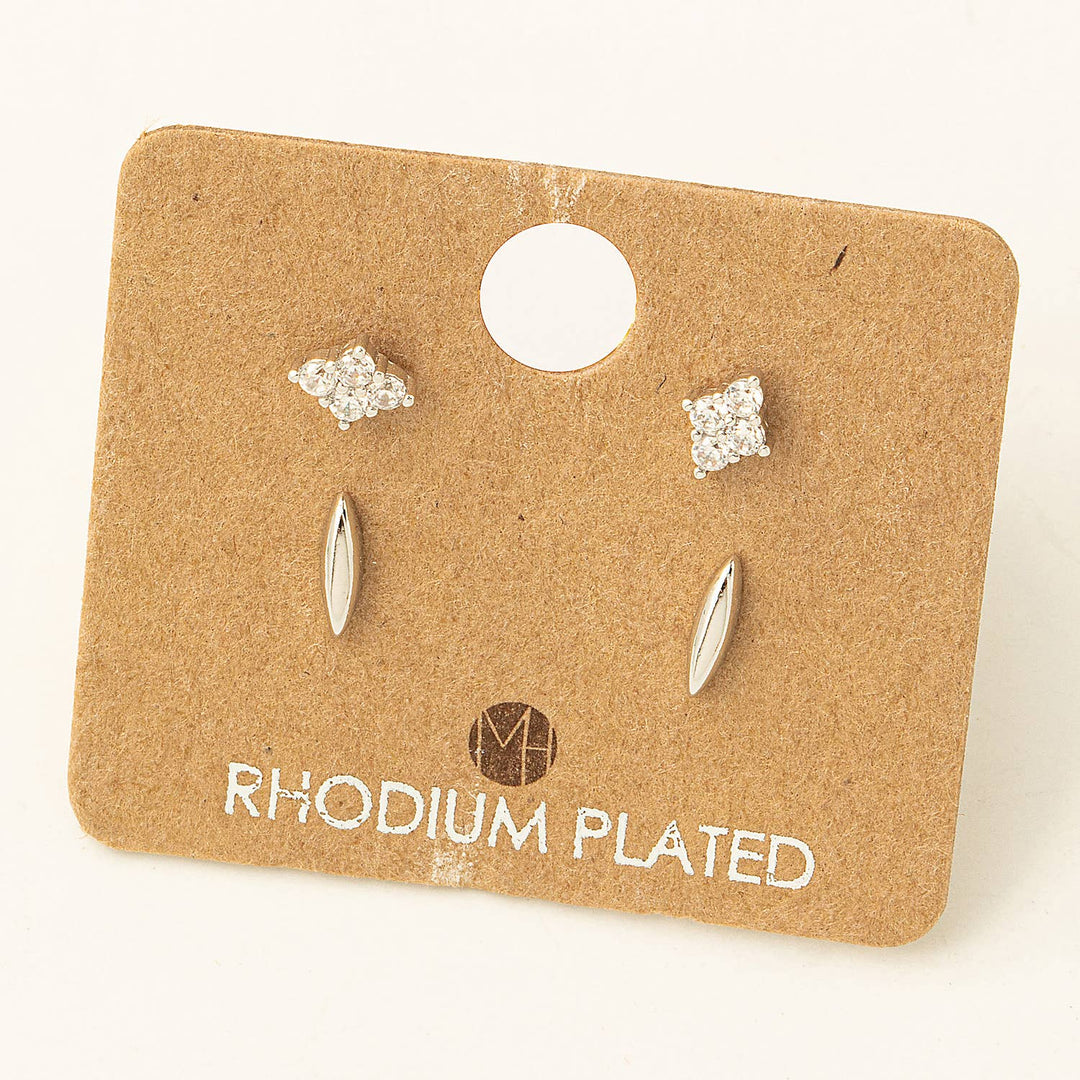 Mini Four Piece Rhinestone Stud Earrings