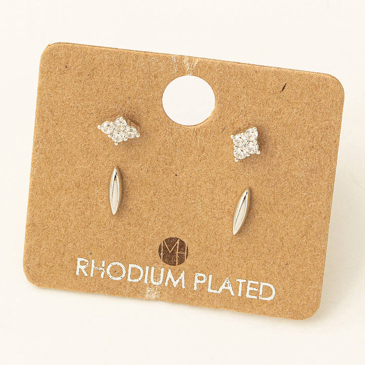 Mini Four Piece Rhinestone Stud Earrings