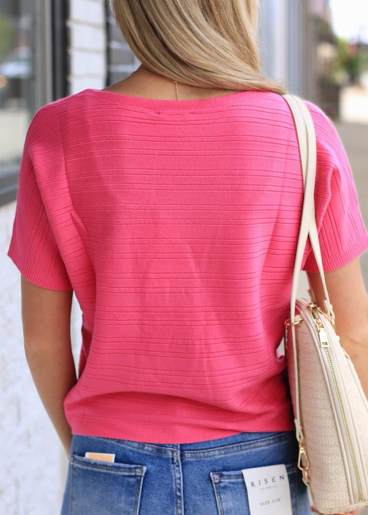 Magenta Soft Rib Short Sleeve Top