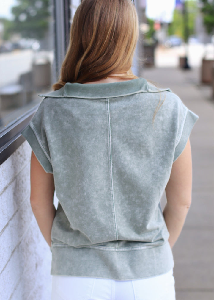 Moss Mode Washed Half-Zip Top