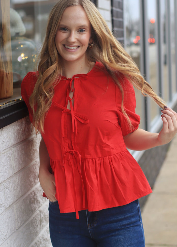 CLEARANCE FINAL SALE So Sweet Front Ties Puff Half Sleeve Top