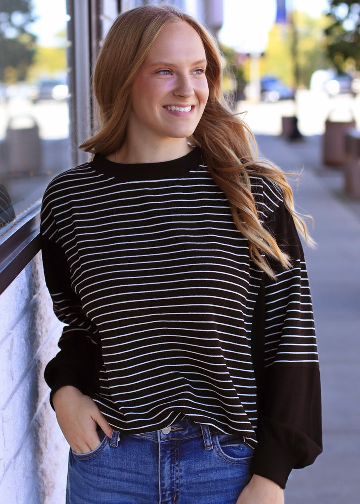 The Fragment Stripe Top in Black