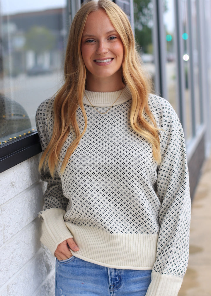 Patterned Mock Neck Sweater