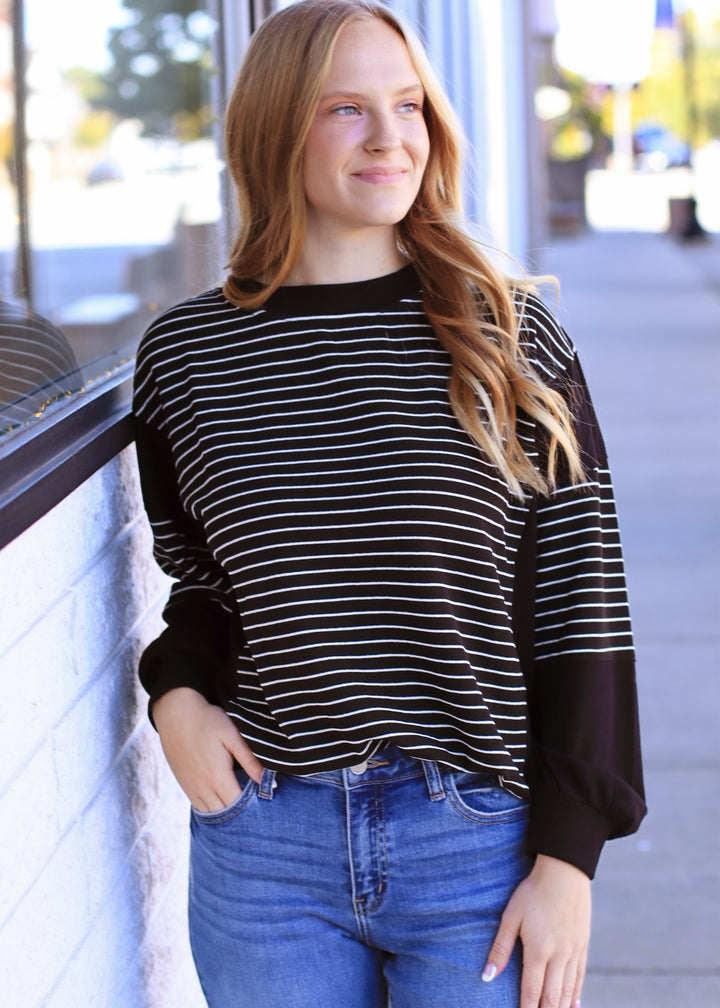 The Fragment Stripe Top in Black