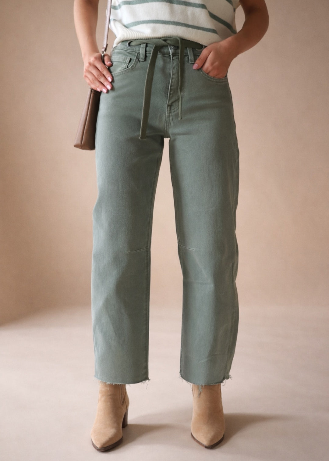 Olive Wide Barrel Crop Jeans