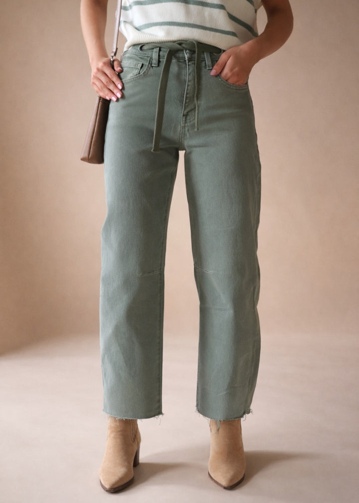 Olive Wide Barrel Crop Jeans