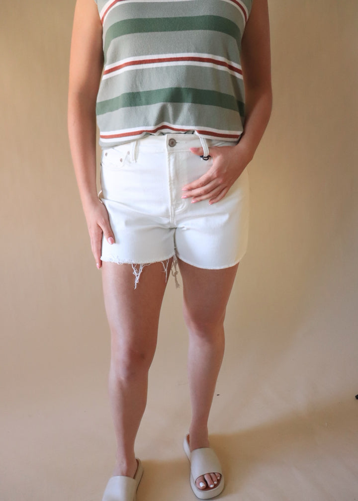 White Raw Hem Denim Shorts
