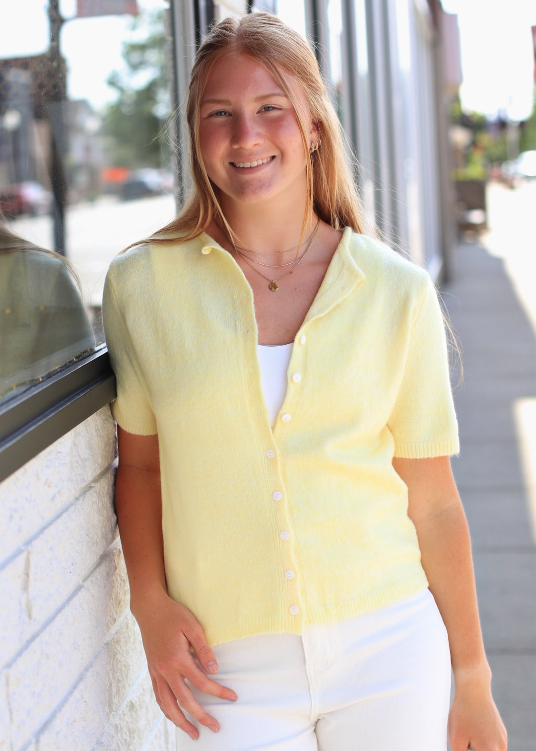 The Birdie Cardigan Short Sleeve in Butter