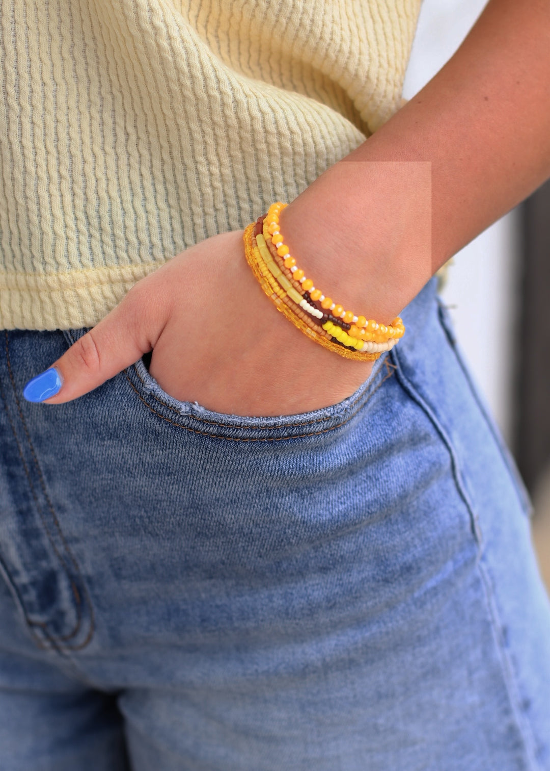 Boho Stack Stretch Bracelet in Yellow