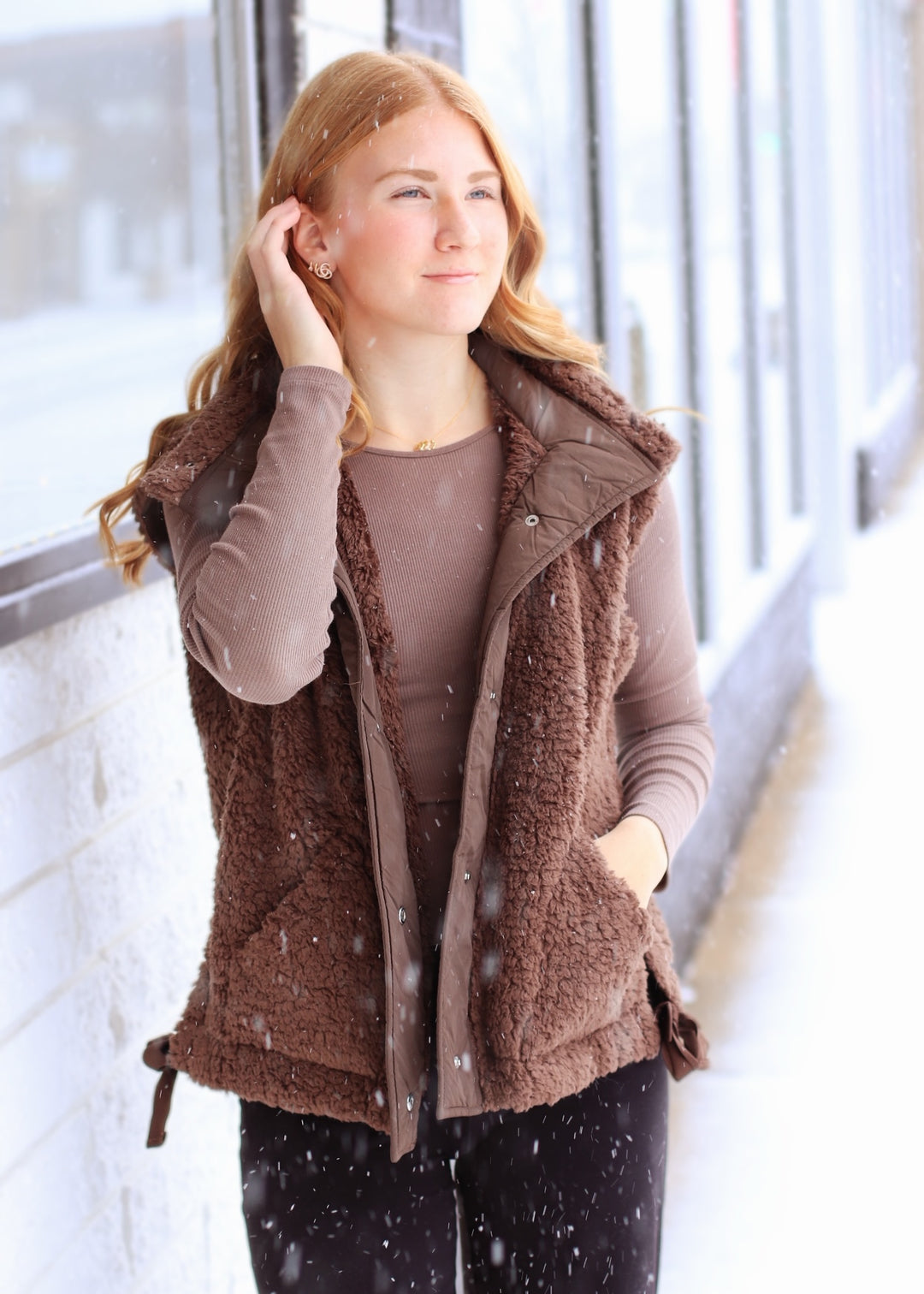 Coco Button Down Mock Neck Fleece Sherpa Vest